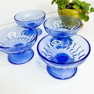 Set of 4 Vintage Blue Glass Dessert Bowls